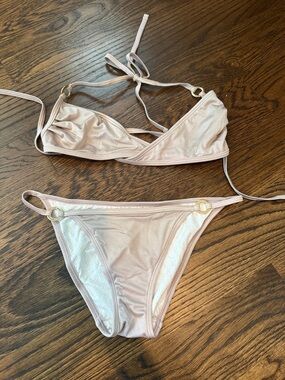 Victoria's Secret Blush Pink Triangle Bikini with Gold Ring Details